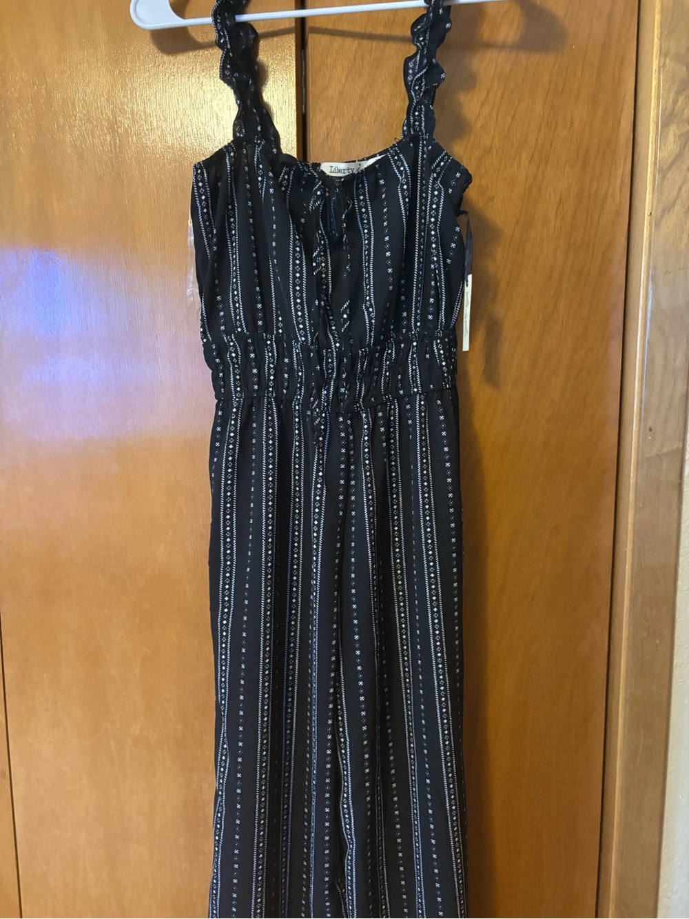 Liberty Love Black Striped Jumpsuit with White Dot Detail